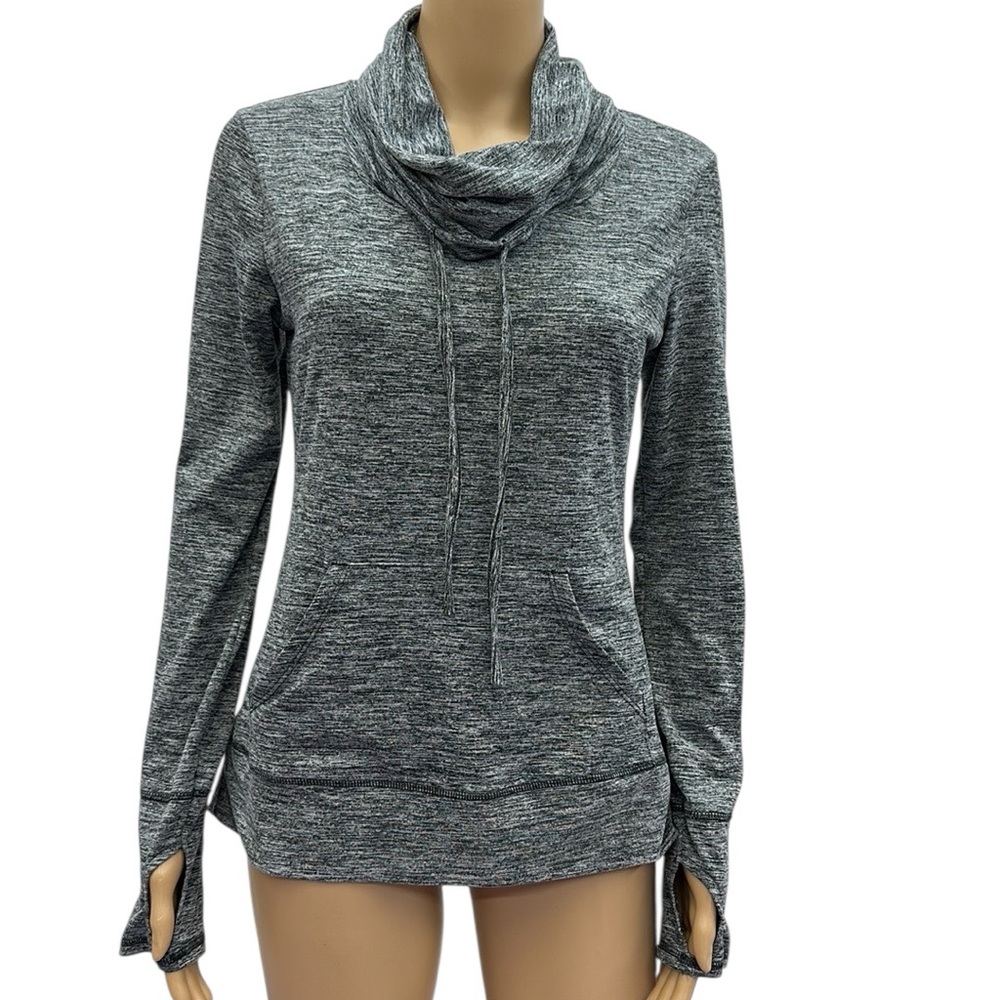 Balance Collection Cowl Neck Long Sleeve Thumb Hole Kangaroo Pocket Shirt Small
